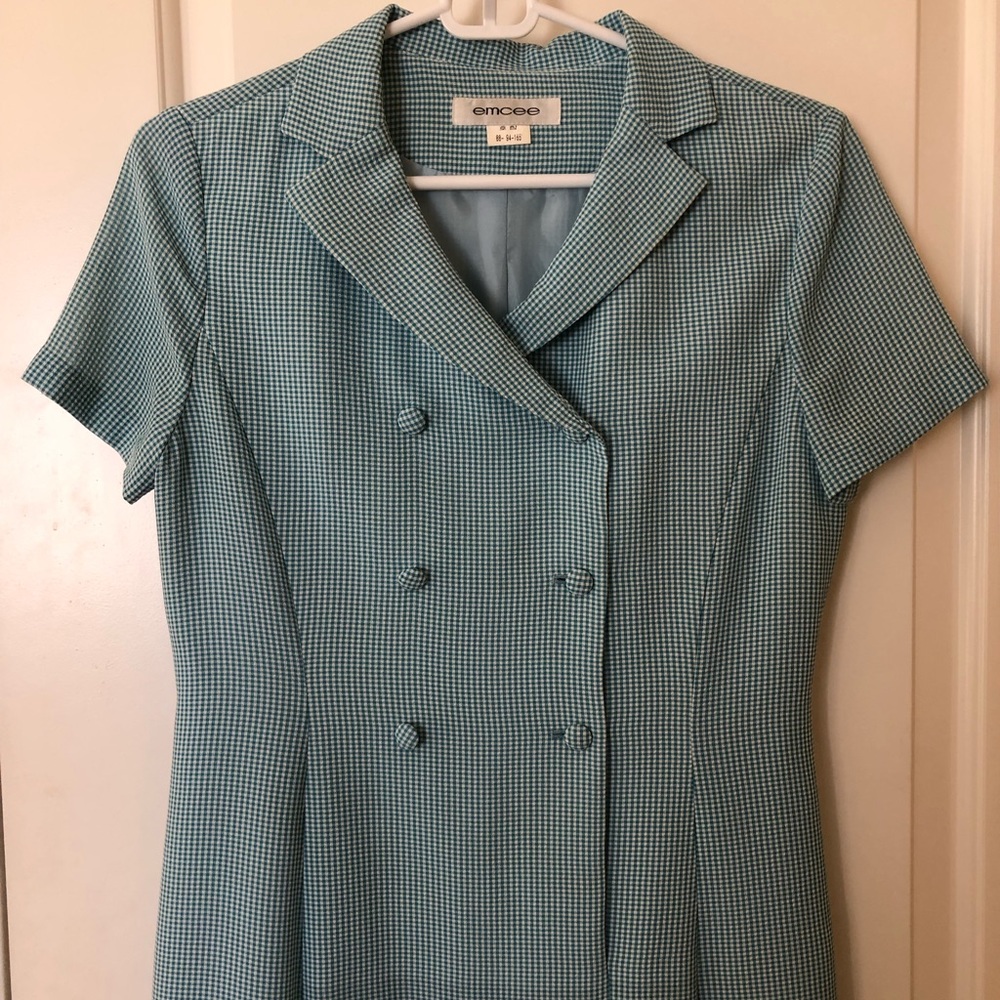 Emcee || Vintage Style Teal Plaid Shirt Dress